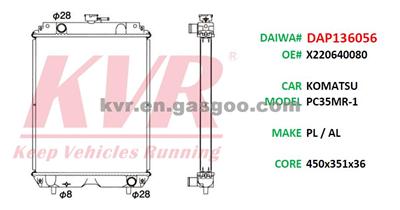 Radiator For KOMATSU PC35MR-1 Oem X220640080