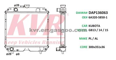 Radiator For KUBOTA GB13 / 14 / 15 Oem 6A320-5850-1