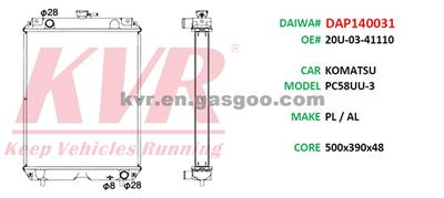 Truck Radiator For KOMATSU PC58UU-3 Oem 20U-03-41110