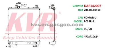 Truck Radiator For KOMATSU PC35R-8 Oem 20T-03-81110