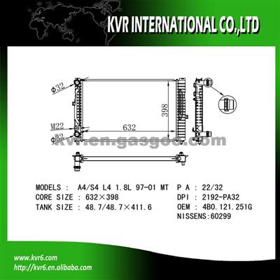 Auto Radiator FOR AUDI A6/S6 1.9 Tdi OEM 8D0.121.251 AC/8D0.121.251 Q/4B0.121.251 G/8D0.121.251 AJ/8D0.121.251 P