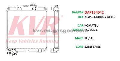 Car Radiator For KOMATSU PC78US-6 Oem 21W-03-41000 / 41110