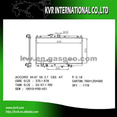 Brazed Car Radaitor For HONDA ACCORD Oem 19010-P0G-A51