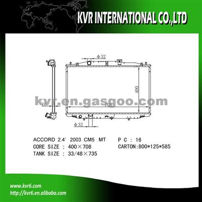 Car Cooling System Radiator For HONDA ACCORD Oem 19010-RAA-A51 19010-RAA-A01