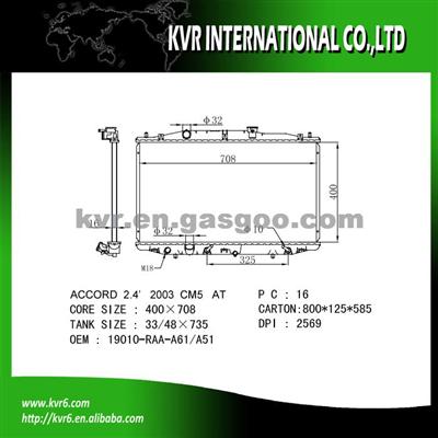 Automobile Radiator Radiator For HONDA ACCORD Oem 19010-RAA-A51 19010-RAA-A01