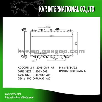 Made In China Radiator For HONDA ACCORD Oem 19010-RAA-A51 19010-RAA-A01