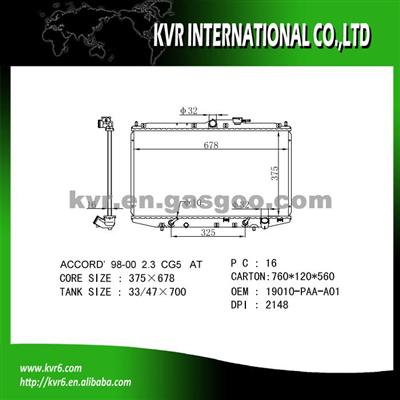 High Cooling Efficiency Car Radiator For HONDA ACCORD Oem 19010-PAA-A01 19010-PAA-A02