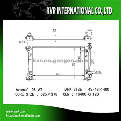 Alloy Radiator For 2.0 I 16 VAVENSIS OE No.：16400-0H120