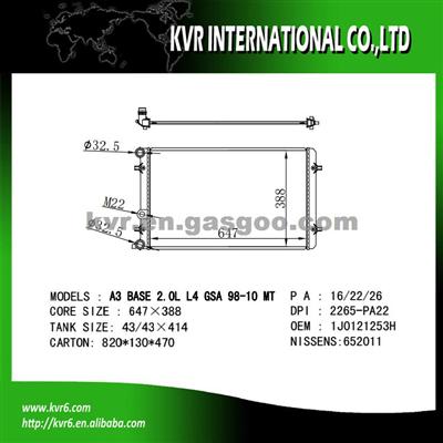 Made In China Radiator FOR AUDI A3/S3 1.6i 1.8 I 20V TURBO OEM 1J0121253AD