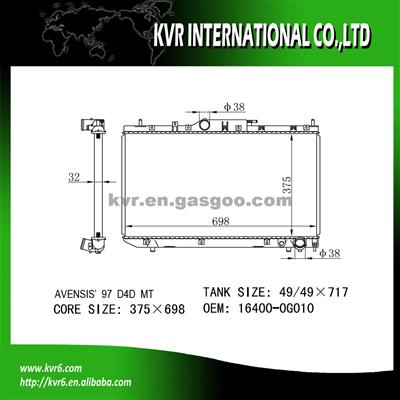 2.0 D4D AVENSIS Radiator OE No.：16400-0G010