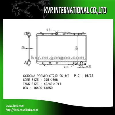 UNIVERSAL COOLING SYSTEM Radiator For 2.0 AVENSIS OE No.：16400-64850