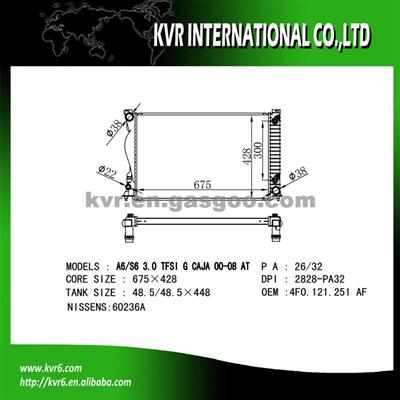 Radiator FOR AUDI A6 Ⅲ 2.4 I V6 24V OEM 4F0121251M