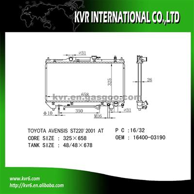 2.0 I 16V AVENSIS Radiator OE No.：16400-03190