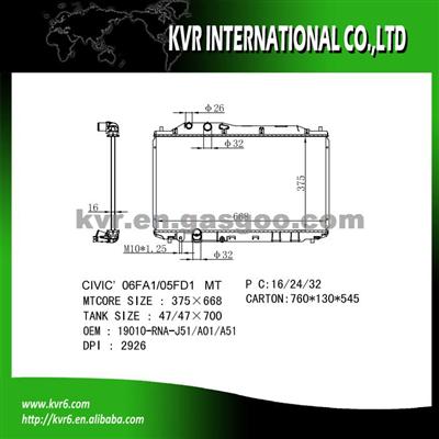 Aftermarket Radiator For HONDA CIVIC Oem 19010-RNA-J51 19010-RNA-A01