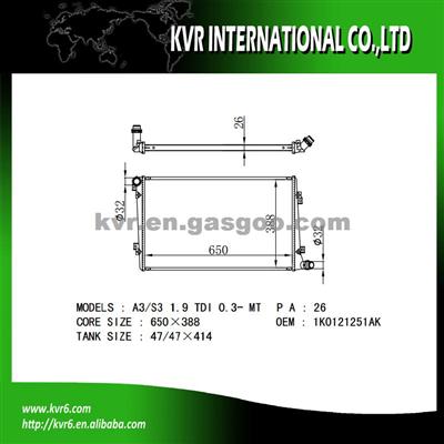 Assembly Radiator For AUDI A3/S3 1.9 TDI OEM 1K0121251AK/AM