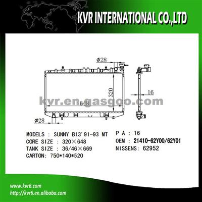 High Cooling Efficiency Car Radiator For 100 NX 1.6 I 16V OEM 21410-62Y00