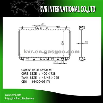 High Performance Auto Radiator For 2.2 CAMRY OE No.：16400-03171