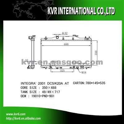 High Cooling Efficiency Car Radiator For HONDA INTEGRA Oem 19010-PND-901