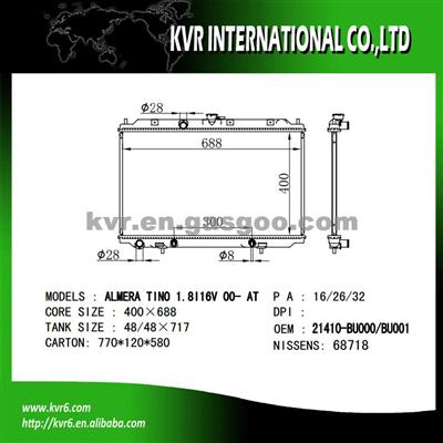 UNIVERSAL COOLING SYSTEM Radiator For NISSAN ALMERA TINO V10 1.8 I 16V OEM 21410-BU001/BU000