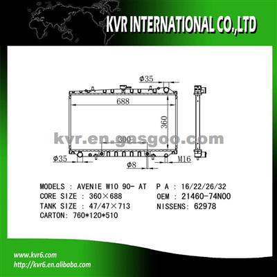 Passenger Car Radiator For NISSAN PRIMERA W10 2.0 D OEM 21460-74N00