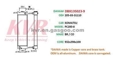 Radiator For KOMATSU PC200-8 Oem 205-03-31110