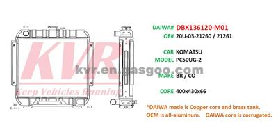 Radiator For KOMATSU PC50UG-2 Oem 20U-03-21260 / 21261