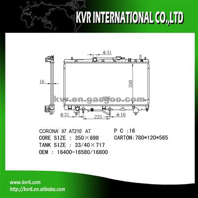 Brazed Auto Radiator For CORONA OE No.：16400-16580/16800