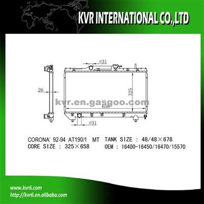 Auto Engine Cooling Radiator For 1.6 I CARINA AT190 OE No.：16400-02160/15570/16470/16450