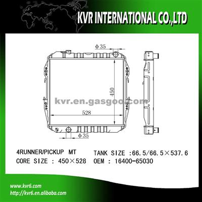 Complete Radiator For 2.4 I HILUX OE No.：16400-65030