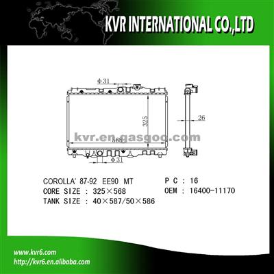 Fin Tube Radiator For 1.6 I 16V COROLLA OE No.：16400-11170/16150