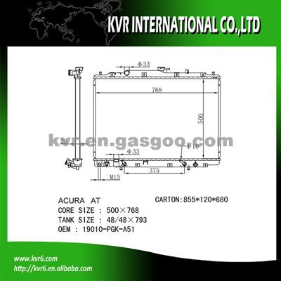 Brazed Car Radaitor For HONDA MR-V/PILOT Oem 19010-PGK-A51