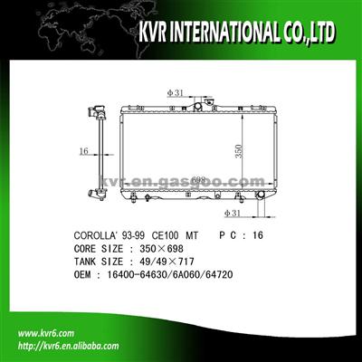 Auto Radiator For 2.0 D COROLLA OE No.：16400-64630/720