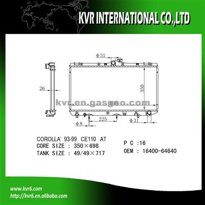 Aluminum Radiator For 2.0 COROLLA OE No.：16400-64640