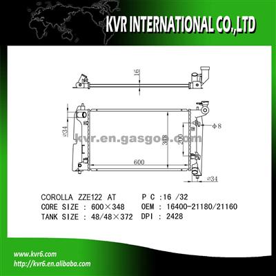 Car Aluminum Radiator For 1.6 / 1.8 COROLLA OE No.：16400-21160/21180