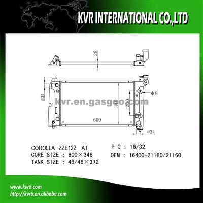 Aluminum Car Radiator For 1.6 / 1.8 COROLLA OE No.：16400-21160/21180