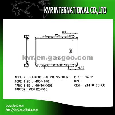 Passenger Car Radiator For NISSAN CEDRIC E-QJY31 2.0 OEM 21410-96P00