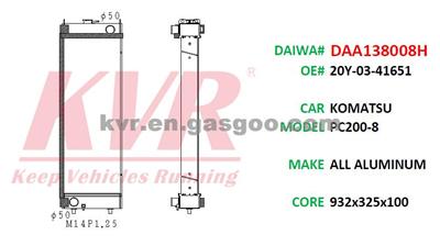 Radiator For KOMATSU PC200-8 Oem 20Y0341651