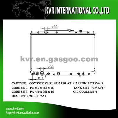 Radiator Factory For HONDA ODYSSEY Oem 19010-98F-J51 19010-98F-A51