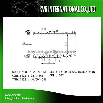 Assembly Radiator For 1.3 COROLLA OE No.：16400-15380/16200