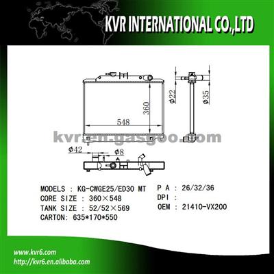 High Quality Auto Radiator For NISSAN FRONTIER 2.5 OEM KBR-NI0068-PA32Auto Parts For NISSAN KG-CWGE25/ED30 3.0 OEM 21410-VX200