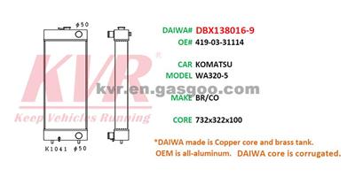 Radiator For KOMATSU WA320-5 OEM 419-03-31114