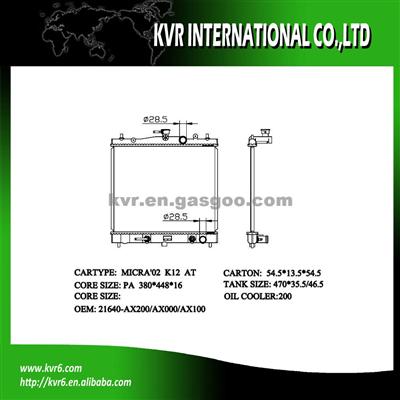 Assembly Radiator For NISSAN MARCH K12 1.2 16V OEM 21460-AX200/AX000/AX100