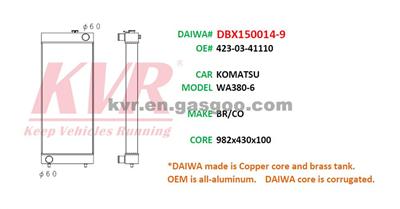 Radiator For KOMATSU WA380-6 OEM 423-03-41110