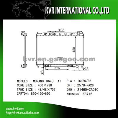 High Cooling Efficiency Car Radiator For NISSAN MURANO 3.5 OEM 21460-CA010
