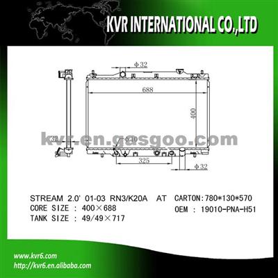 Radiator Assembly For HONDA STREAM Oem 19010-PNA-H51