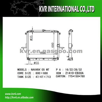 Car Cooling System Radiator For NISSAN NAVARA 2.5 OEM 21410/21460-EB30A