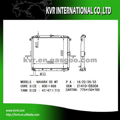 Auto Cooling System Radiator For NISSAN NAVARA 2.5 OEM 21410/21460-EB30A