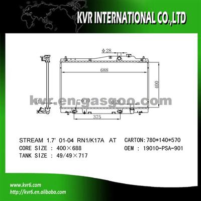 Automobile Radiator For HONDA STREAM Oem 19010-PSA-901