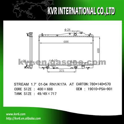 High Cooling Efficiency Car Radiator For HONDA STREAM Oem 19010-PSA-901