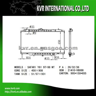 High Quality Auto Radiator For NISSANSAFARI Y61 OEM 21410-VB000